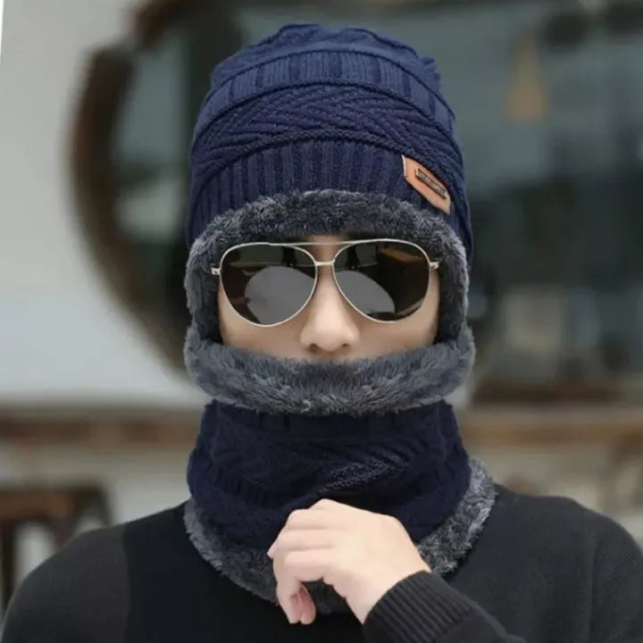 2-in-1 Winter Beanie & Neck Scarf Set - Thermal Fleece Knitted Cap for Men & Women