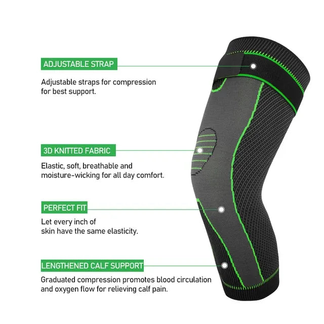 2 PCS Premium Quality Leg Warmer With Belt | Gym Compression Knee Pad with Strap Basketball Volleyball Knee Support Brace Knee Sleeve Protector Elastic Sport Knee-pad Knee Support Brace Compression Long Full Legs Sleeve Arthritis Running Gym Sport Knee