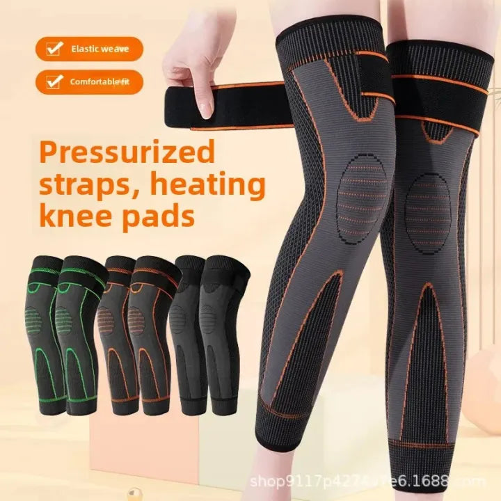 2 PCS Premium Quality Leg Warmer With Belt | Gym Compression Knee Pad with Strap Basketball Volleyball Knee Support Brace Knee Sleeve Protector Elastic Sport Knee-pad Knee Support Brace Compression Long Full Legs Sleeve Arthritis Running Gym Sport Knee