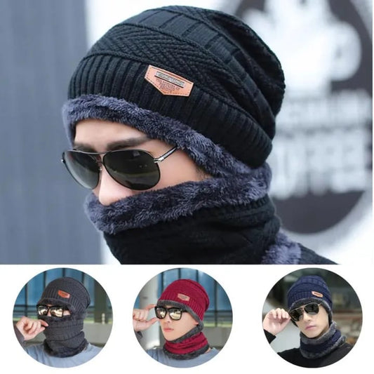 2-in-1 Winter Beanie & Neck Scarf Set - Thermal Fleece Knitted Cap for Men & Women
