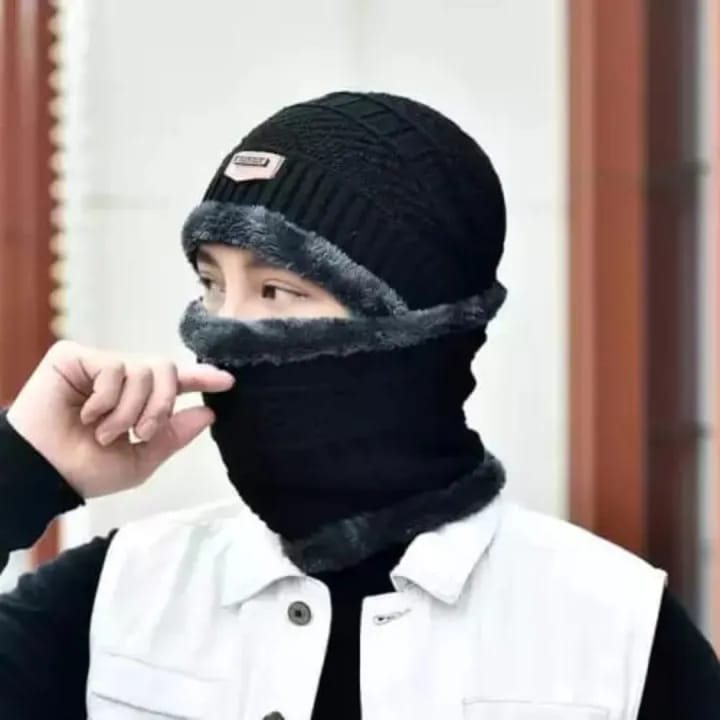 2-in-1 Winter Beanie & Neck Scarf Set - Thermal Fleece Knitted Cap for Men & Women